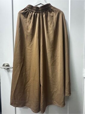 Women’s Elastic-Waist Brown Midi Pant Skirt with Pockets from Korea